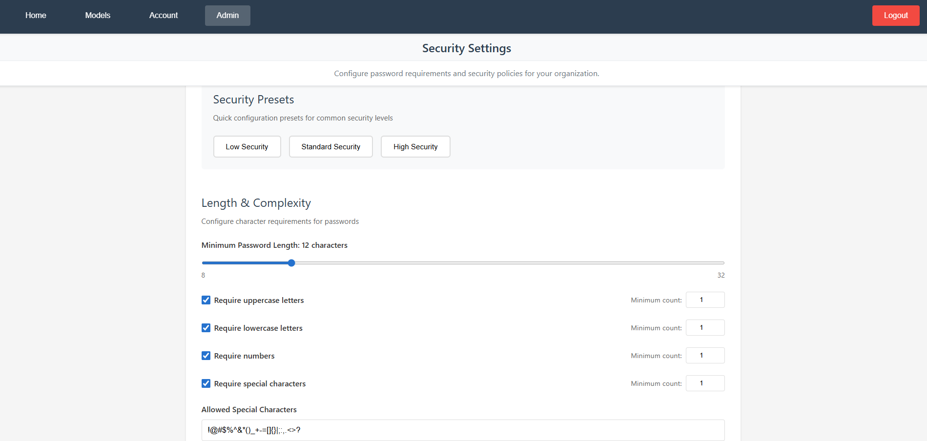 Security configuration options