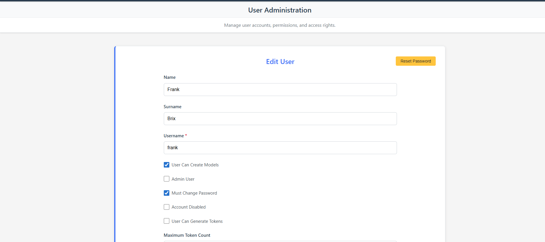 User management interface